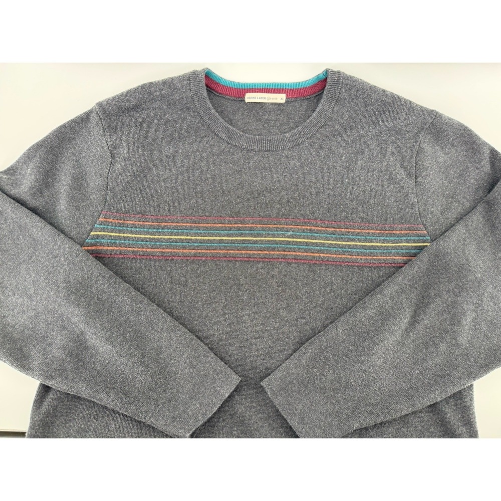 Marine Layer Morrison Crewneck Sweater Mens Size XL Charcoal Gray Stripe‎ Knit - Picture 7 of 7